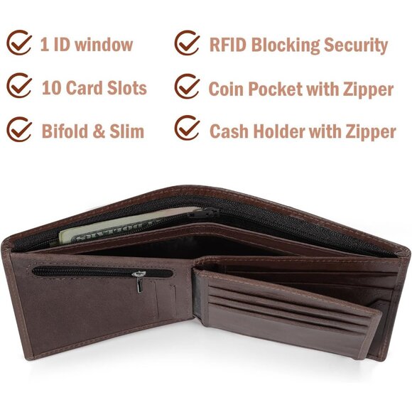 Bull Guard Mens RFID Blocking Bifold Wallet Soft Genuine  Wallet for Men, Large Capacity Genuine Leather RFID Blocking Bifold Wallet